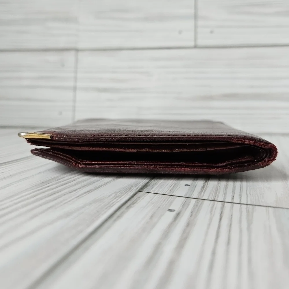 Cartier Vintage Must De Bi Fold Wallet with Coin Pouch in Burgundy Leather
